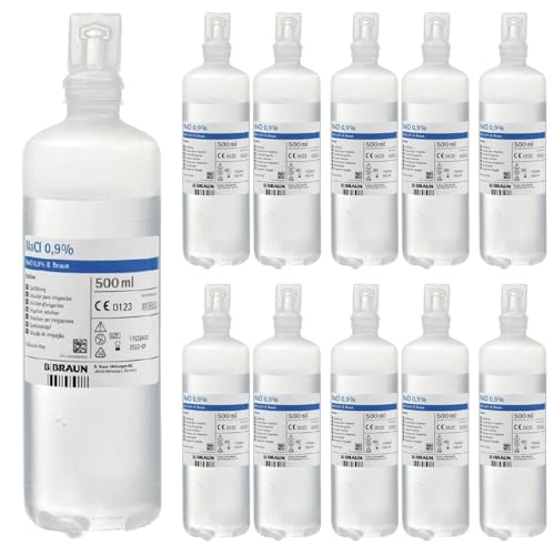 B Braun NaCl 0.9 Solution saline 10 x 500 ml, solution saline physiologique isotonique 0,9, solution saline pour bébé, chlorure de sodium, nettoyage des plaies, solution saline, rinçage nasal