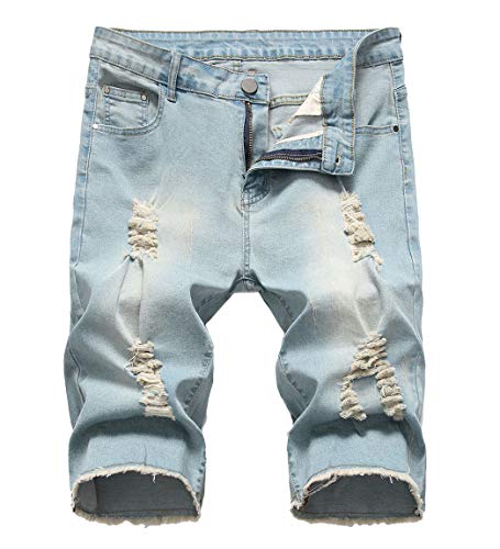 Baylvn Men's Casual Fashion Ripped Short Jeans Slim Fit Denim Short