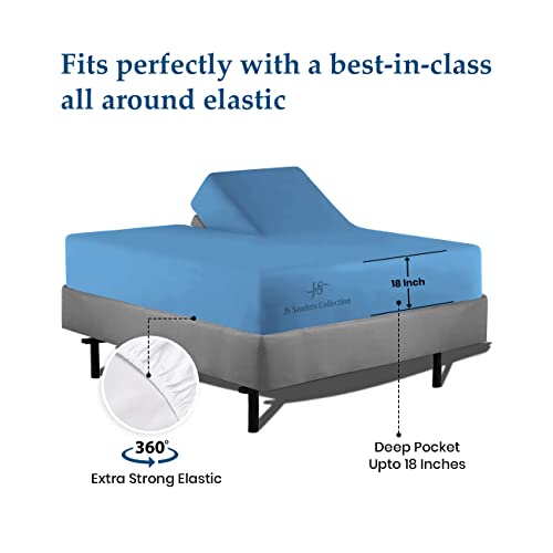 Top Split King Sheets Sets For Adjustable Beds, Half Split King Sheet Sets For Adjustable Beds 18" Deep Pocket, 34" Split Top Sheets 1000 Tc 100% Cotton (Half Split Fitted) Mediterranean Blue #TOP2
