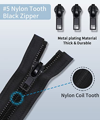 Zipper Repair Kit (52 Pcs), Universal #5 Zipper Replacement Slider Kit, Zipper Pull Replacement, Zipper Fix Repair Kit For Jackets, Coats, Boot, Backpack, Hoodie, Metal, Plastic & Nylon Coil Zippers #TOP1