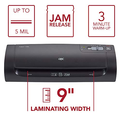 Gbc Thermal Laminator Machine, Fusion 1100L, 9 Inch, 4 Min Warm-Up, 3 Or 5 Mil, With 10 Ezuse Laminating Pouches (3381650026) , Black #TOP2