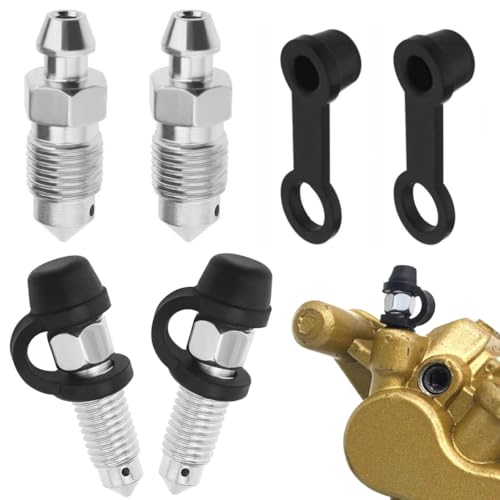 4Set M10x1mm Bolt Bleed Screw with Dust Cap Disc Brake Caliper Exhaust Screw Galvanized Metal Bleed Screw Accessories for Motorcycles Cars Brake Pumps