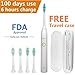 PURES Sonic Electric Toothbrush for Adults Travel Set 5 Modes Rechargeable Superior Dental Hygiene Daily Clean, Gum Care, Sensitive, Whitening,Heads Timer -White