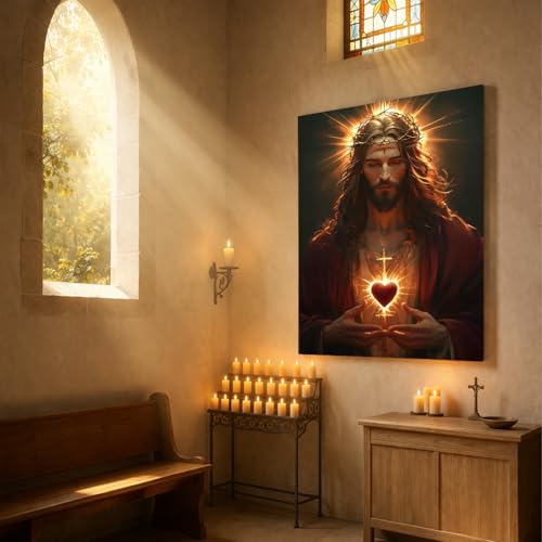 Gallery Wrapped Sacred Heart of Jesus Canvas Wall Art Christian Religious Wall Decor with Crown of Thorns Catholic Faith Artwork for Living Room Bedroom Church Prayer Room 12x16 Inch Ready to Hang by RJETZMU - Image 6