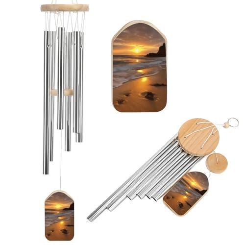 Outdoor Wind Chimes, Sunrise Beach Printed Wind Chimes,Simple Wind Chimes,Curtain Wind Chimes for Home Decoration