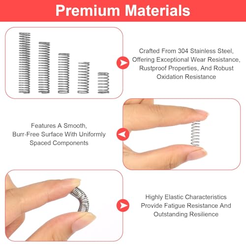 Druckfedern Sortiment Kit, 300 Stück 304 Edelstahl Kleine Federn Set Edelstahl Druckfeder, 23 verschiedene Größen Mechanische Metall Mini Federn für DIY Zuhause Automobilreparaturen