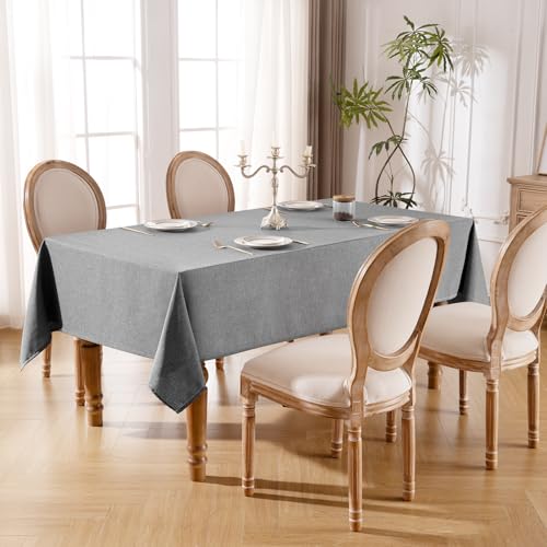 Nappe aspect lin grise 140x300 cm en polyester imperméable - 3
