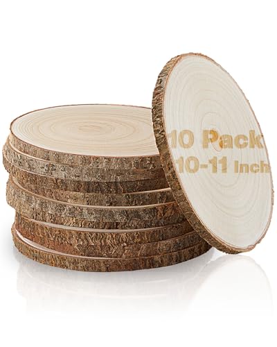 Set of (10) 10-11 Inches Large Wood Slices, Wood Centerpieces for Tables, Wood Slices for Centerpieces, Unfinished Wood Rounds for Wedding, Baby Shower, Party, Natural Paulownia Wooden Slabs
