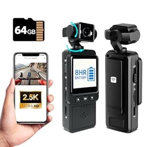 2.5K Body Cameras with Audio and Video Recording, Handheld Pocket Camera with WiFi, Night Vision, 8HR Battery, Mini Vlogging Camera for Travel, Sports, Work Records, Covert Recording. (64G)