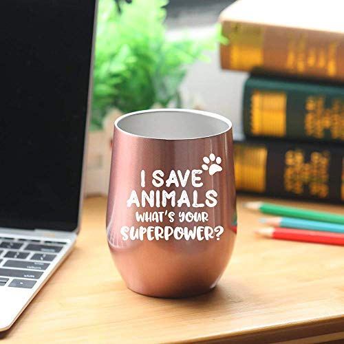 Veterinarian Gifts - I Save Animals, What's Your Superpower - Rose Gold 12Oz Tumbler/Mug For Wine Or Coffee - Gift Ideas For Vet Tech, Veterinary Technician, School, Medicine, Assistant, Students #TOP2
