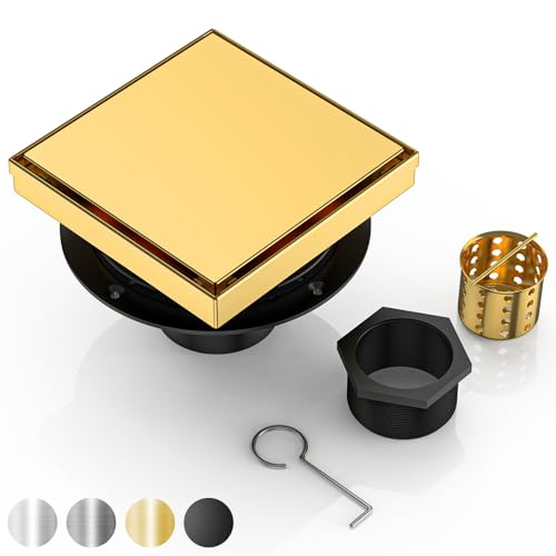 Image of DLONE Shower Drain | 6 Inch Brushed Gold with Tile Insert Panel