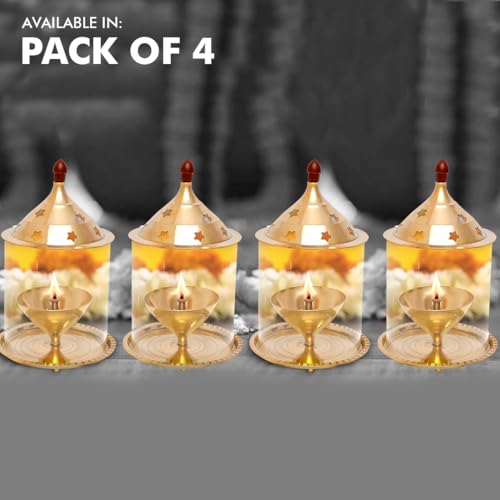 Image of ARCHIES Akhand Diya Brass Metal Diyas | Pooja Diya for House, Office, Mandir Small Pack of 4 (Standard Size, AKDMT03152)