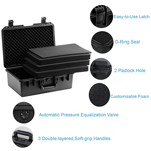 Regetek Waterproof Hard Gun Case, 18.62"X 13.70"X 6.81" Multi-Purpose Case With Customizable Pick & Pluck Foam For Pistol, Shotgun Hand Gun, Camera, Camcorder,Drone,Instrument Ip67, Shockproof #TOP3