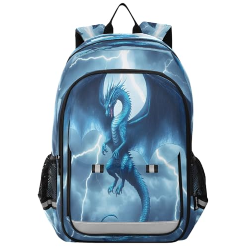 Kids Backpacks School Daypack College Bag Bookbag for Boys Girls Blue Dragon Lightning