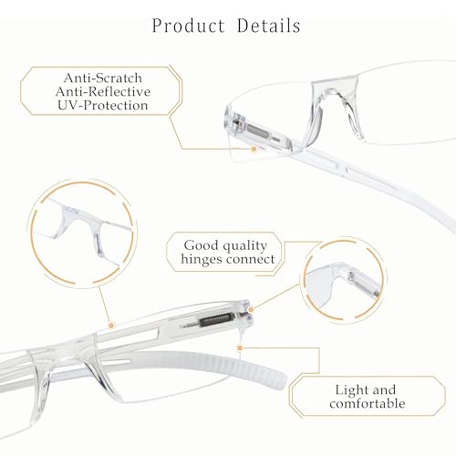 LifeArt Blue Light Blocking Reading Glasses, 4-Pack Men’s and Women’s Rectangular Frame, Anti-Reflective Lenses, +3.25 Magnification