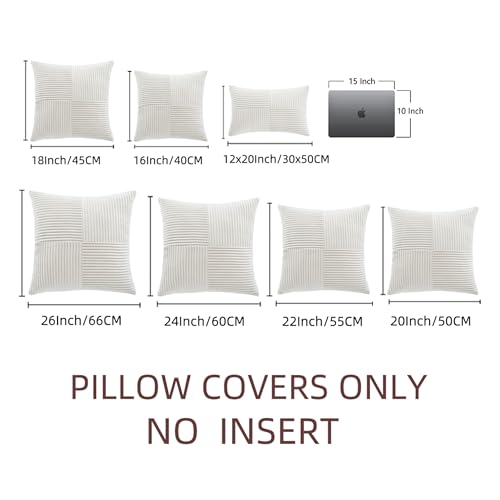 Image of Fancy Homi 2 Packs Cream White Samll Decorative Throw Pillow Covers 12x12 Inch with for Couch Bed Sofa, Rustic Farmhouse Boho Home Decor, Soft Corss Patchwork Corduroy Square Cushion Case 30x30 cm