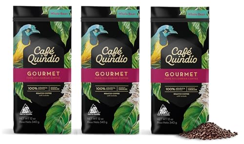 Image of Cafe Quindio Medium Roast 100% Colombian Excelso Whole Bean Arabica Coffee - Gourmet - 12 Ounce (Pack of 3)