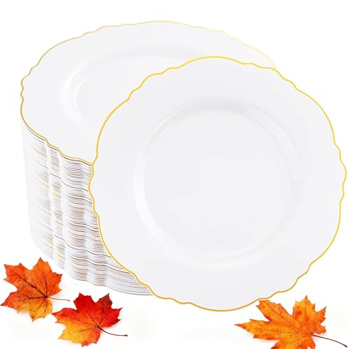 WDF 60pcs Gold Dessert Plates-7.5inch Baroque White and Gold Small Plastic Plates/Disposable Dessert/Salad/Cake/Appetizer Plastic Plate for Upscale Thanksgiving Parties/Wedding/Birthday WDF 60pcs Gold Dessert Plates-7.5inch Baroque White and Gold Small Plastic Plates/Disposable Dessert/Salad/Cake/Appetizer Plastic Plate for Upscale Thanksgiving Parties/Wedding/Birthday