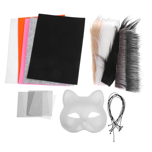 HOMSFOU Kit de Máscara de con Peluche Gris y Tela de Fieltro Set DIY con PVC Adhesivo y Malla para Ojos Máscara Pintable para Disfraces de Halloween Fiestas y Cosplay