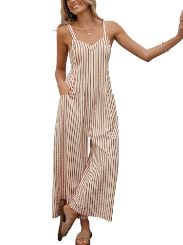 CUPSHE Damen Jumpsuit Ärmellos Overall Gesmokt Cutout Strampler Weites Bein Lang Playsuit Sommer Lose Hosenanzug Rot Ges...