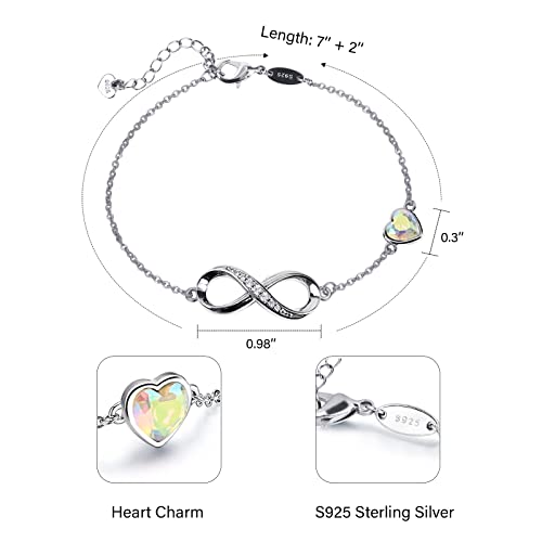 Infinity Love Heart Charm Bracelet For Women 925 Sterling Silver Adjustable Bracelet For Women Birthday Gifts Mother's Day Jewelry Gift For Women Mom Wife Girls Her #TOP1