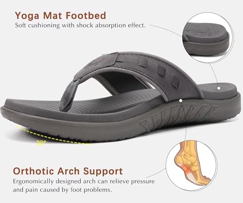 Image of KuaiLu Mens Sport Flip Flops Comfort Orthotic Thong Sandals with Plantar Fasciitis Arch Support Outdoor Summer Beach Size 7~15
