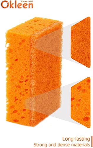 Image of Orange Multi Use Scrub Sponge. Made in Europe. 18 Pack, 4.3x2.8x1.4 inches. Odorless Heavy Duty and Non Scratch Fiber. Durable and Delicate Scrubber for Oven and Stove, Bathroom and Basement