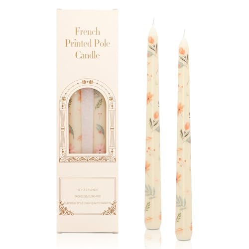 Dinner Candles, 25cm Taper Prints Decorative Household Candles, Burning Time of 6 Hours Non Drip Long Non Scented Afternoon Tea Candlesticks Table Home Party Decor (Beige)