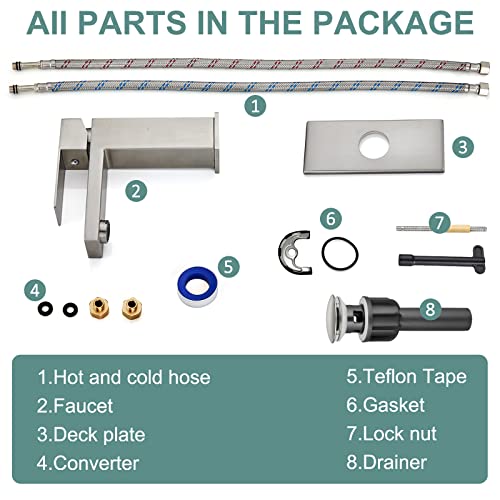 Heyalan Single Handle Bathroom Sink Faucet,Brushed Nickel Sus304 Stainless Steel 1 Hole Basin Mixer Tap For Sink Deck Mount Vessel Sink Faucets Lavatory Vanity With Drain #TOP2