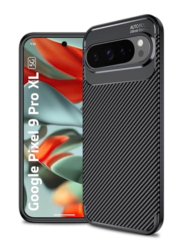 Image of Golden Sand TPU Shock Proof Slim Armor Aramid Carbon Fibre Rugged Back Cover Compatible with Google Pixel 9 Pro XL | Military Grade Drop Protection and Scratch Resistance Mobile Back Case (Black)