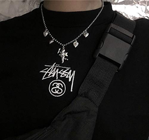 Aitunan Angel Cupid Chain Necklace Steel Stainless Y2K Aesthetic Angel Love Heart Choker Necklace For Women Girls Men Boys #TOP6
