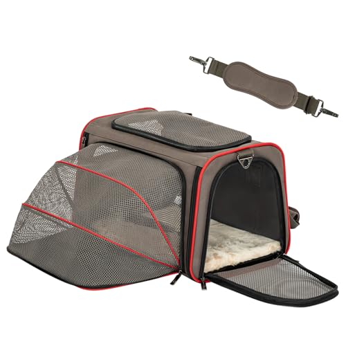 Petsfit - Transportín ampliable para perros, con forro polar, apto para la mayoría de aerolíneas, equipaje de mano, suave, plegable, con bolsillo