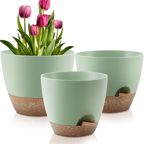 QRRICA 12/10/9 Inch Self Watering Pots for Indoor/Outdoor Plants