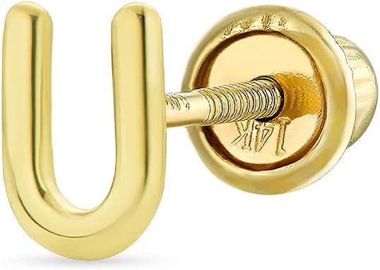 ABC Tiny 14K Gold Alphabet Letter Initial 1 Piece Stud Earring Piercing Screw-Back