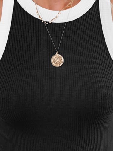 Image of siliteelon Womens Colorblock Racerback Crew Neck Casual Basic Ribbed Fitted Tank Top Sleeveless Camis