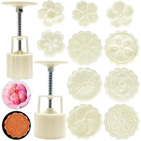 2 Set Mooncake Mould, FineGood 50g 75g Mooncake Press Mould Mid-Autumn Festival Moon Cake Mould Maker DIY Hand Pressure Flower Cookie Cutters Cover