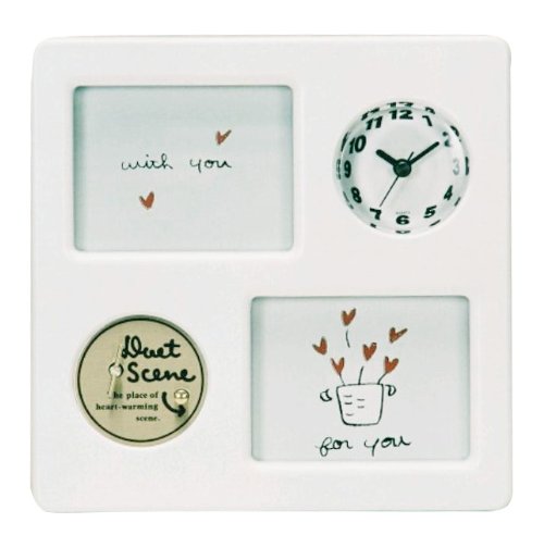 いけだ オルゴール 時計付フォトフレーム ミュージックスクエア ホワイト 59222 写真サイズ:約11.6×8.3cm