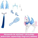 Barbie Sapphire Skrzydlaty jednorożec Lalka 65 rocznica z niebieskimi włosami, różową suknią i akcesoriami, takimi jak szafirowe skrzydełka i jednorożec ze skrzydłami, HRR16