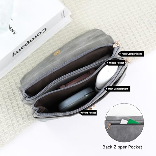 Energather Damen-Umhängetaschen, PU Leder Kleine Handtasche für Frauen und Mädchen, Mini Handtasche Damen Klein, Kleine Schultertasche mit Abnehmbarem Schultergurt für Reise, Arbeit(grau)