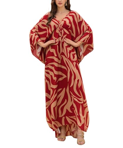 Image of IMAGEKOPE Women's Plus Size Animal Print V-Neck Batwing Kaftan Beach Dress Bathing Suit Cover-Up Loungewear