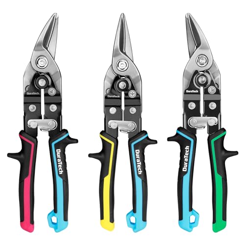 DURATECH 3PCS Aviation Snips Set | 10 Inch Left Straight Right Cut Tin Snips for Cutting Metal Sheet | CR-V Steel Heavy Duty Tin Snips with Visible Cutting Length by DURATECH - Used condition - US$16.13
