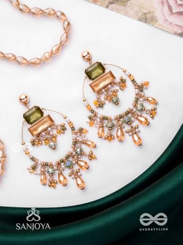 Image of SANJOYA by EVERSTYLISH Embroidered Earrings for Women | Hoop Earrings with Stones, Beads, Pearls & Glass Drops | Lightweight Ethnic & Festive Jewelry for Weddings & Parties
