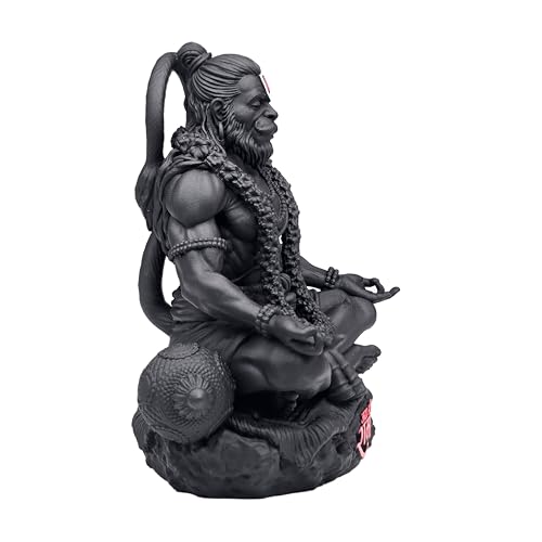 Image of MurtiHome Dhyanveer Hanuman Idol, Lord Shri Hanumanji Statue in Meditation | 8.28 cm Tall Small Black Color Figure Made From UV Resin, Crafted by 3D Printer for Car Dashboard, Home, Office, Gift
