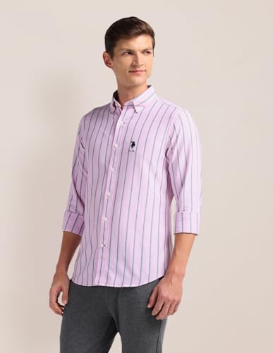 Image of U.S. Polo ASSN. Striped Regular Fit Cotton Shirts for Men - 100% Cotton, Full Sleeve Mens Casual Shirts