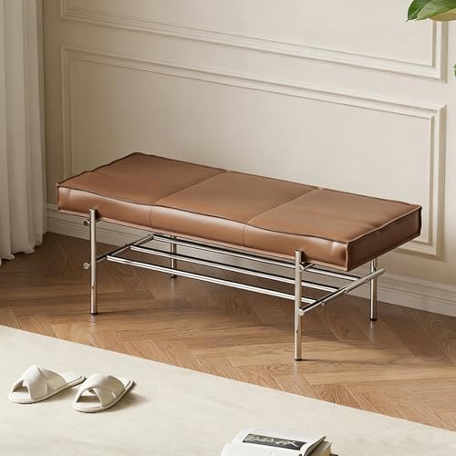 Banco zapatero con almacenamiento para entrada en tela efecto cuero, reposapiés otomano, esponja microporosa tipo panal, banco de pie de cama para dormitorio(Brown,120*40*40cm/47.2*15.7*15.7in)