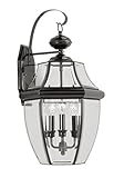 Livex Lighting 2351-04 Monterey 3 Light Outdoor Black Finish Solid Brass Wall Lantern with Clear Beveled Glass