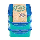 LocknLock Eco Square Food Containers with Lids Set of 3 - Plastic Airtight & Watertight Food Storage Containers, BPA Free & Dishwasher Safe, 3 x 870ml