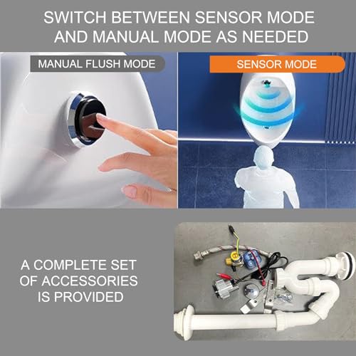 Urinal blanco de cerámica para montaje en pared, con doble sistema de descarga (sensor y manual), para uso comercial y doméstico, con opciones de drenaje por pared o piso miniatura 2