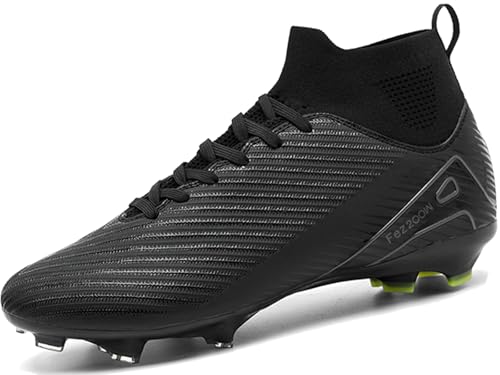 Image of Lvptsh Mens Football Boots Astro Turf Trainers High Top Spikes Boys Football Shoes Soccer Cleats Football Athletic Competition Shoes,Black,EU43