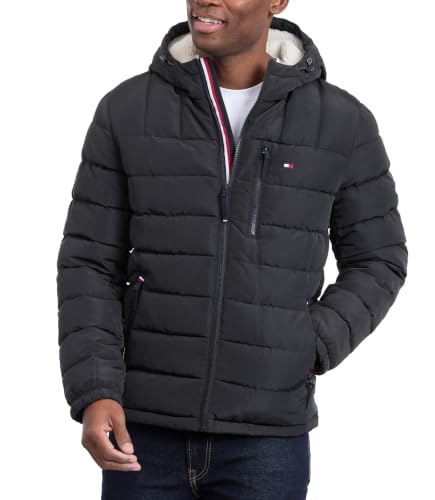 Image of Tommy Hilfiger Men's Midweight Sherpa Lined Hooded Water Resistant Puffer Jacket